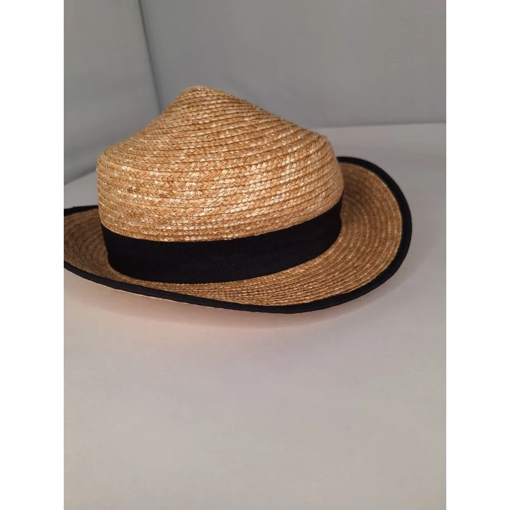 ZARA Straw Fedora Hat Black‎ Ribbon Band Classic Style